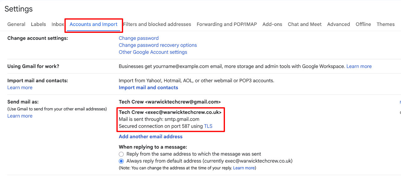 Gmail Send-as Configuration