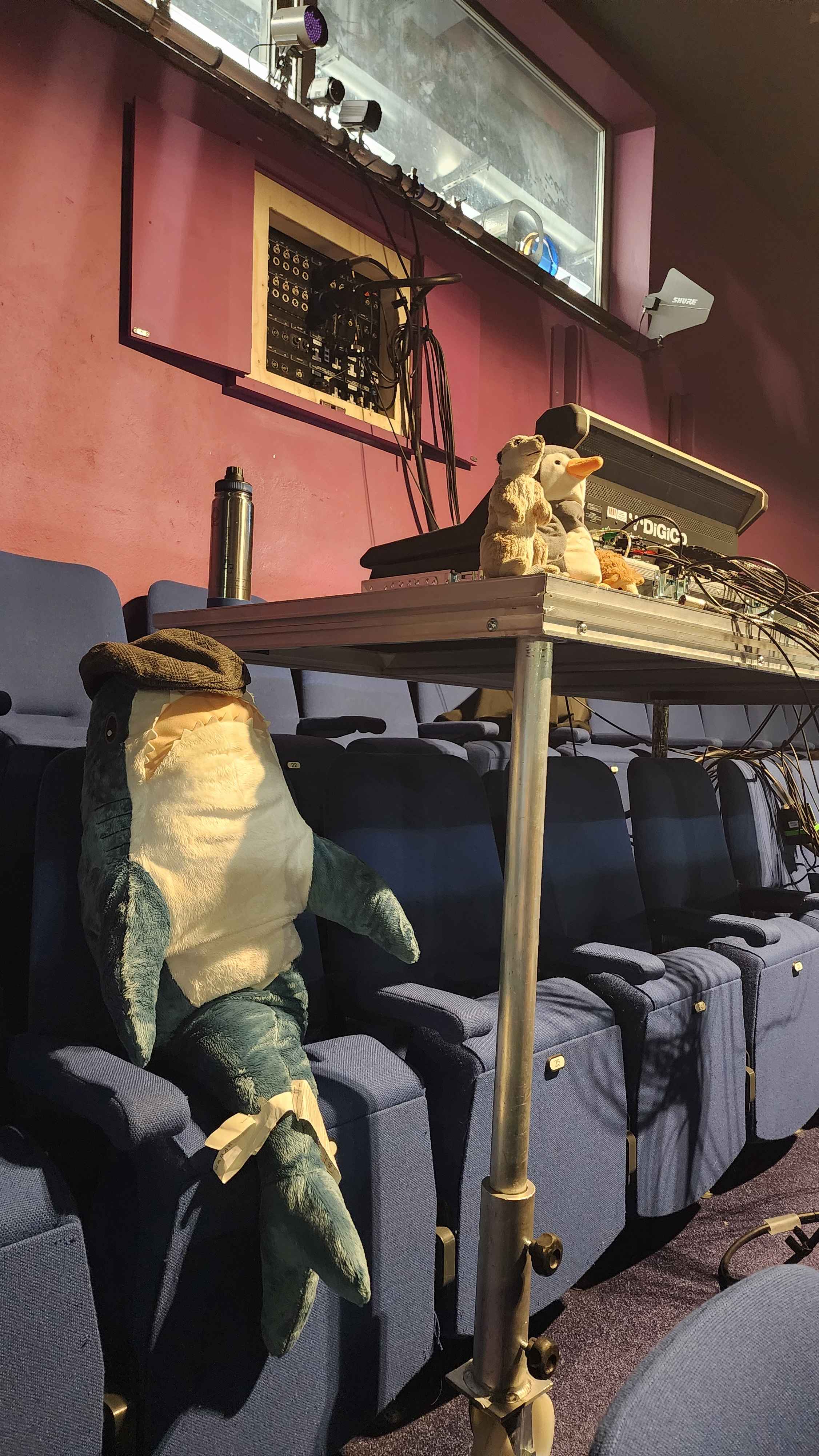 Pengy &amp; company by the sound desk before the Candide dress rehearsal.