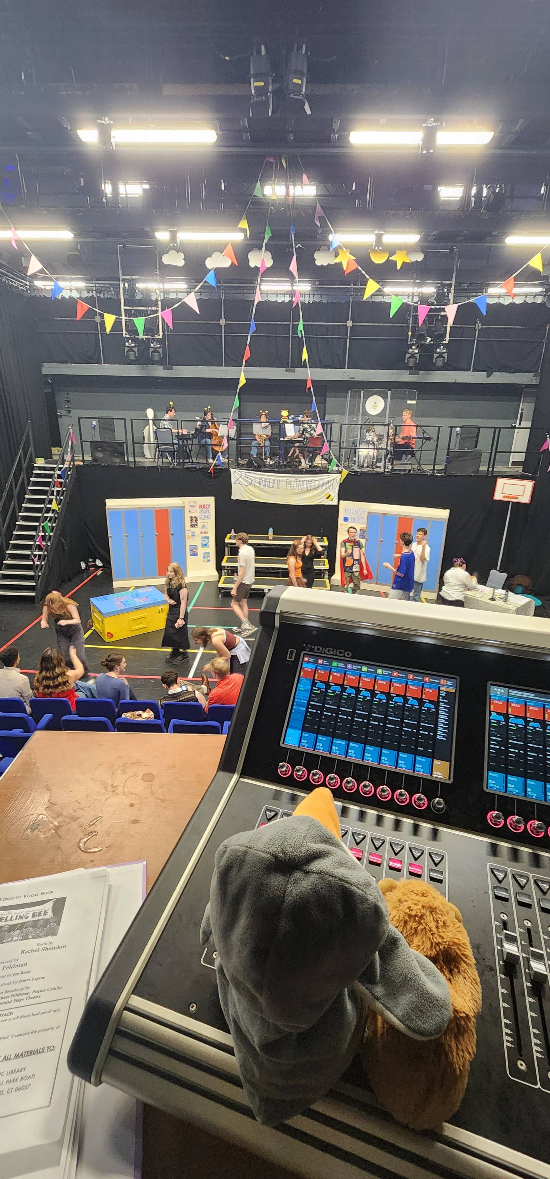 Pengy &amp; Hedgey mixing on the Digico S21 Sound Desk during the 25th Annual Putnam County Spelling Bee.